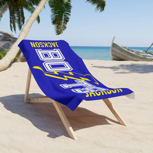 Blue Bolts Heavyweight Personalized Beach Towel