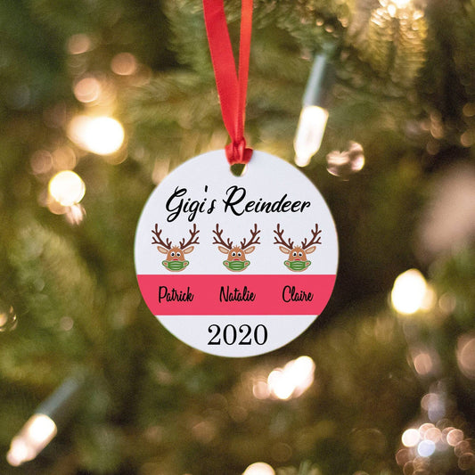 2024 Personalized Round Masked Reindeer Ornament for Grandparents | Christmas Ornament