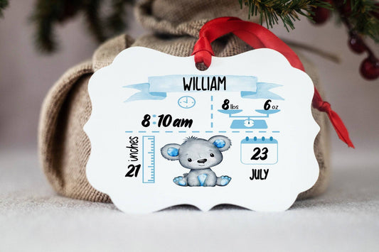 Baby Birth Stat Ornament | Blue Koala