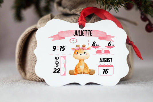 Baby Birth Stat Ornament | Pink Giraffe