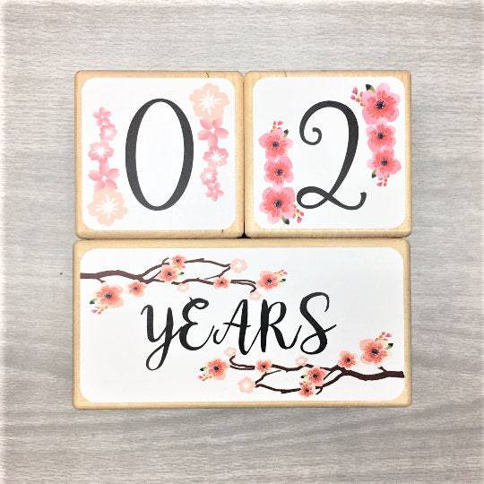 Baby Milestone Blocks - Cherry Blossom Flowers