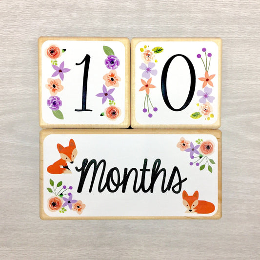 Baby Milestone Blocks - Foxes & Flowers