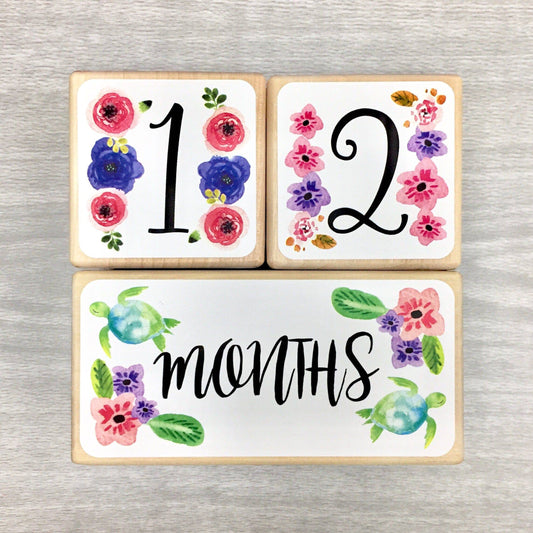 Baby Milestone Blocks - Sea Turtles & Flowers