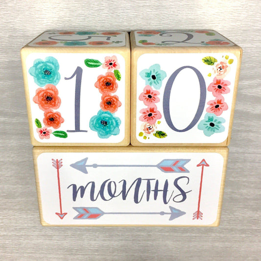 Baby Milestone Blocks - Watercolor Flowers & Arrows