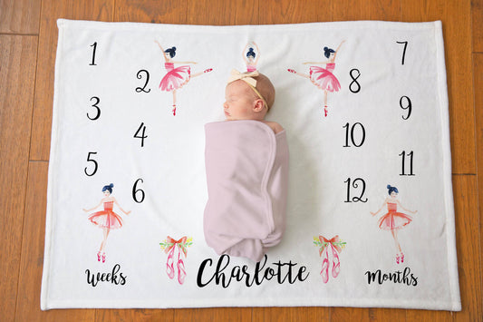 Ballerina Baby Milestone Blanket - Baby Girl Gift