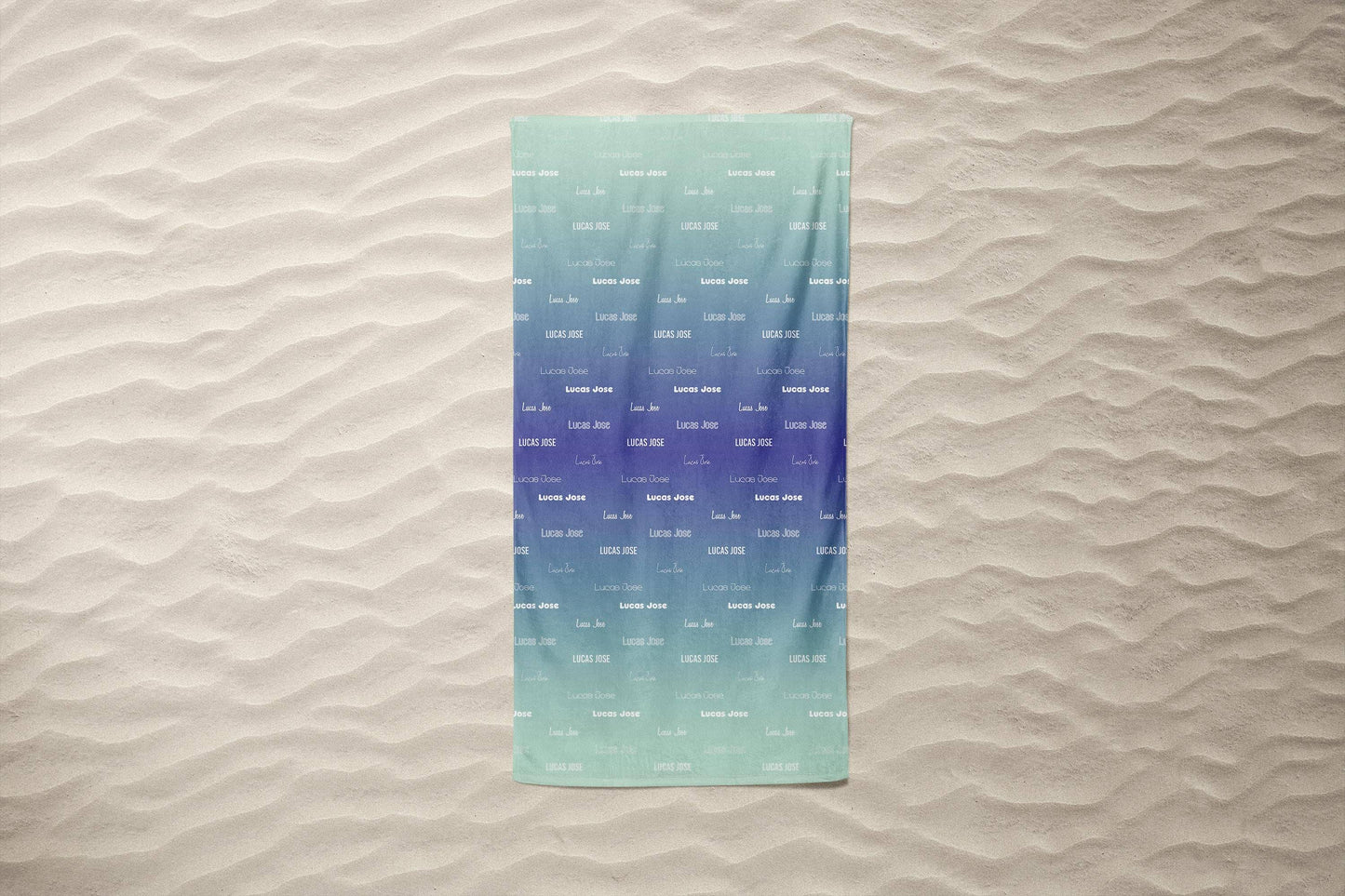 Blue Ombre Repeating Name Personalized Beach Towel