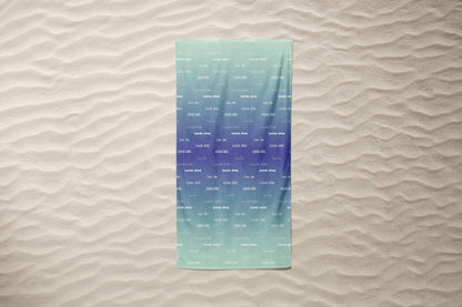 Blue Ombre Repeating Name Personalized Beach Towel