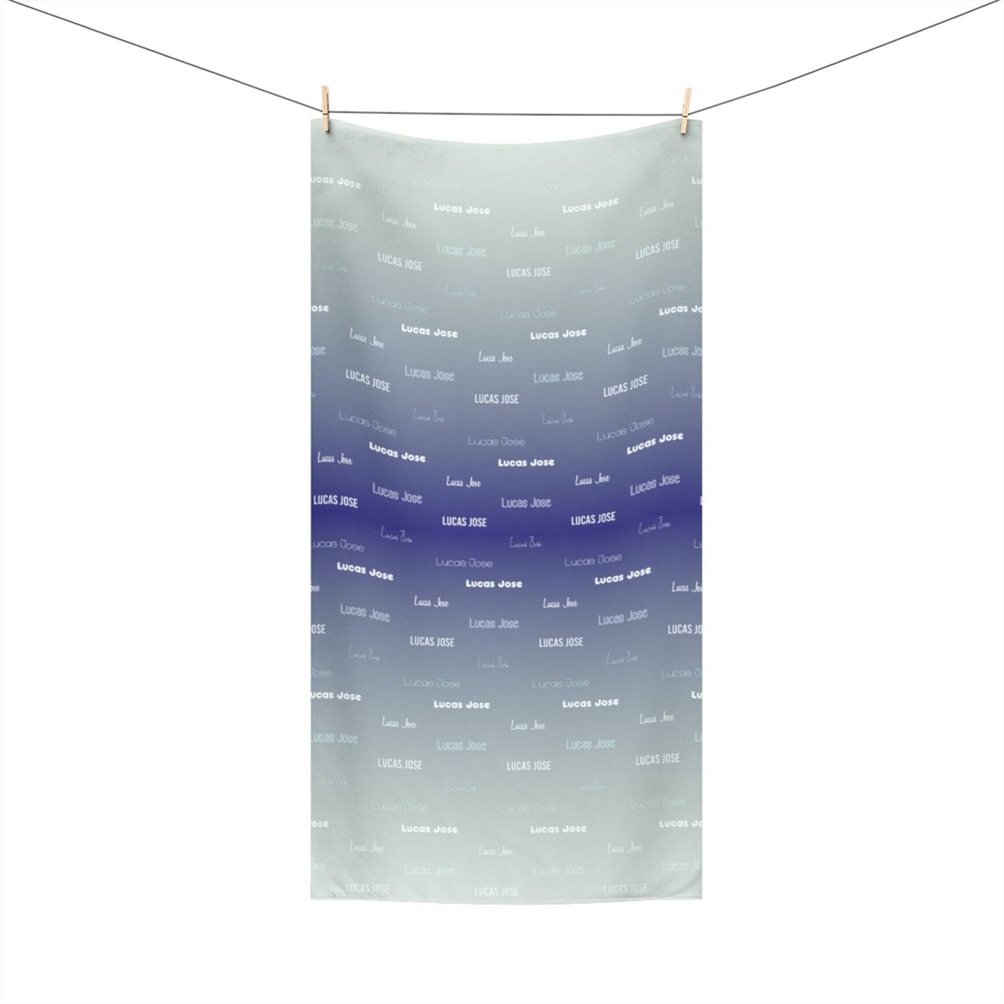 Blue Ombre Repeating Name Personalized Beach Towel