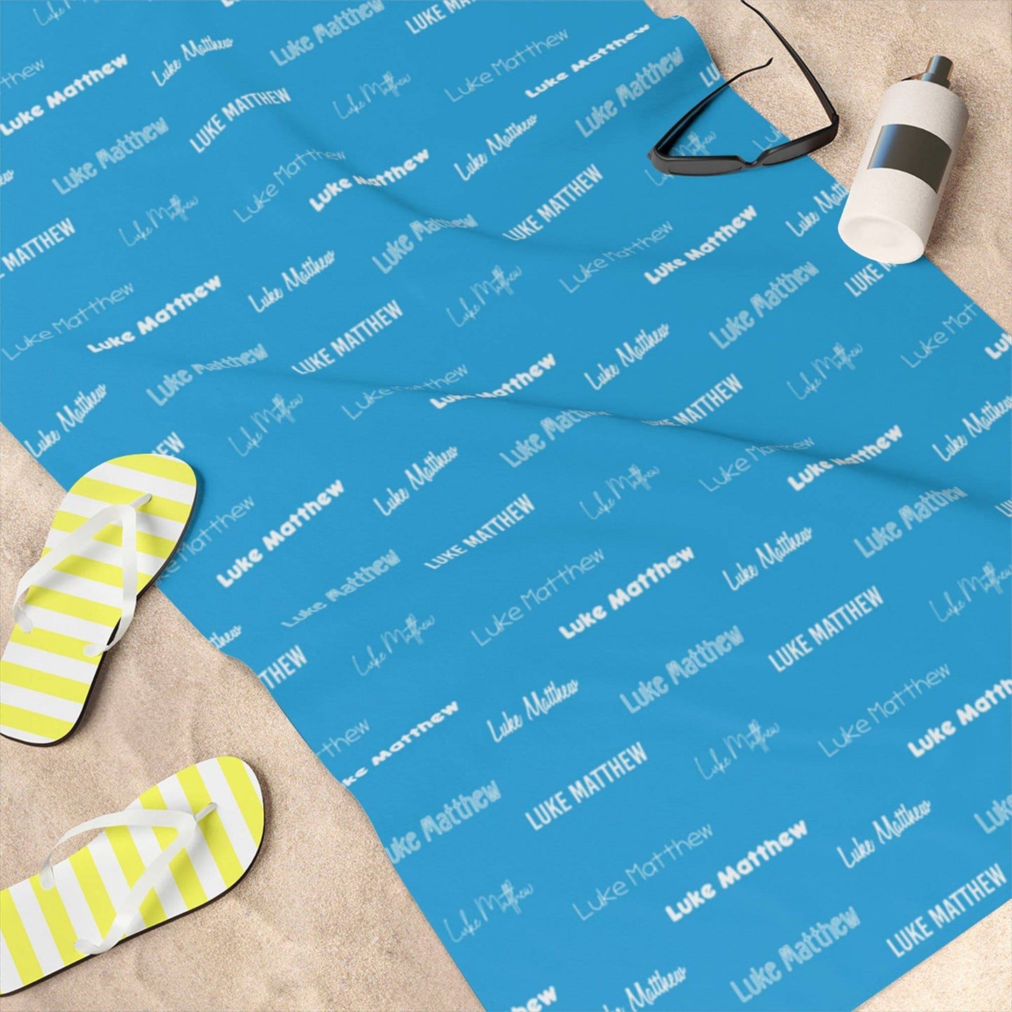 Blue Repeating Name Personalized Beach Towel