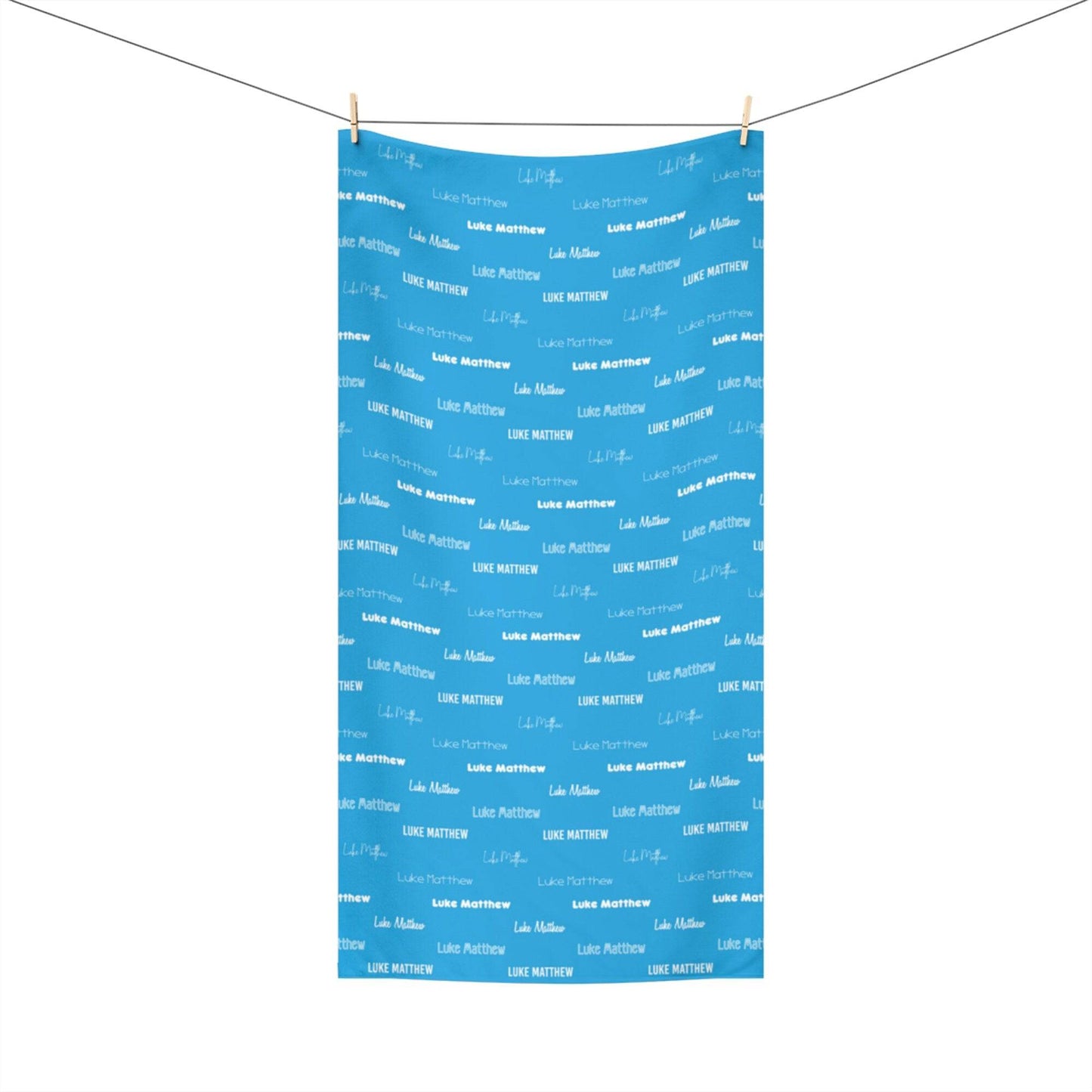 Blue Repeating Name Personalized Beach Towel