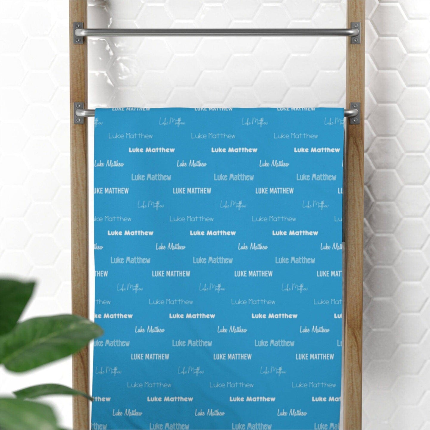 Blue Repeating Name Personalized Beach Towel