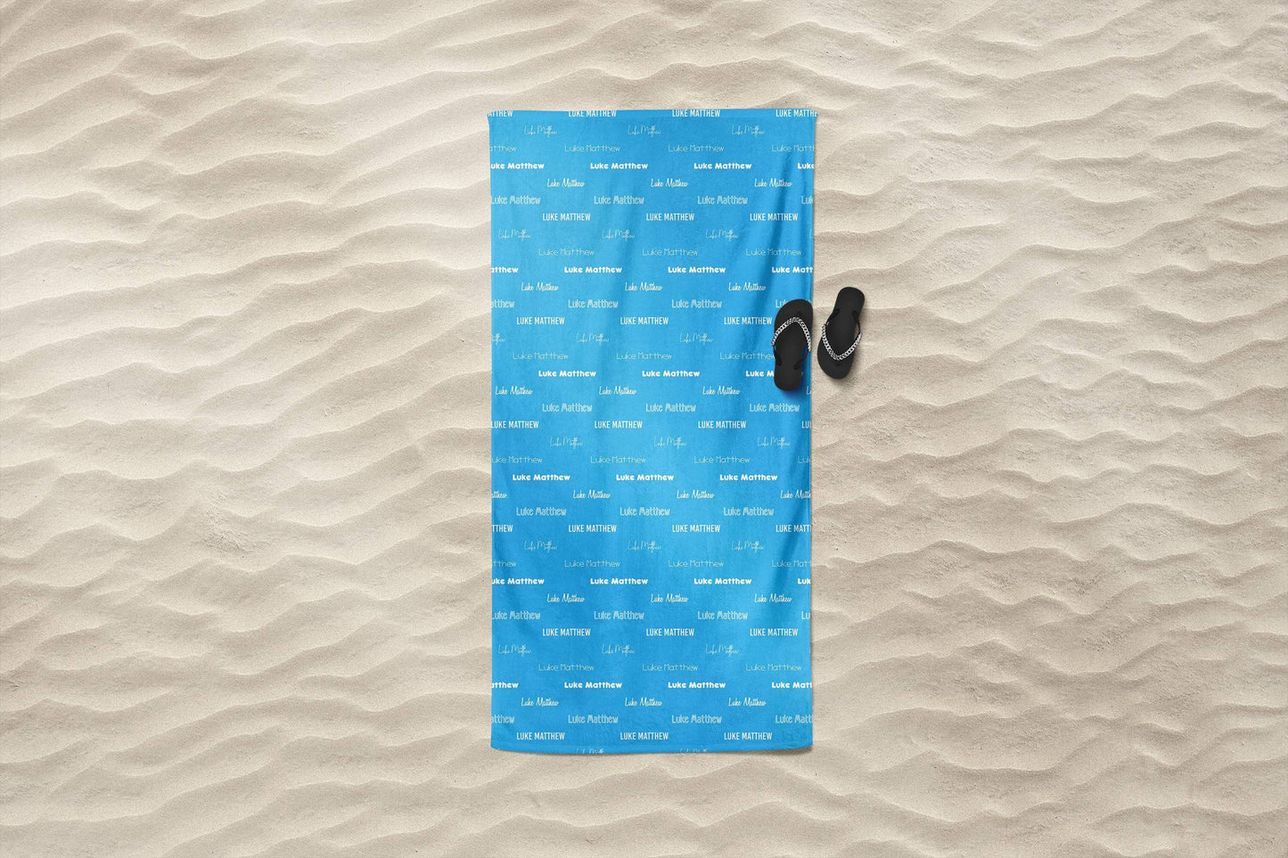 Blue Repeating Name Personalized Beach Towel