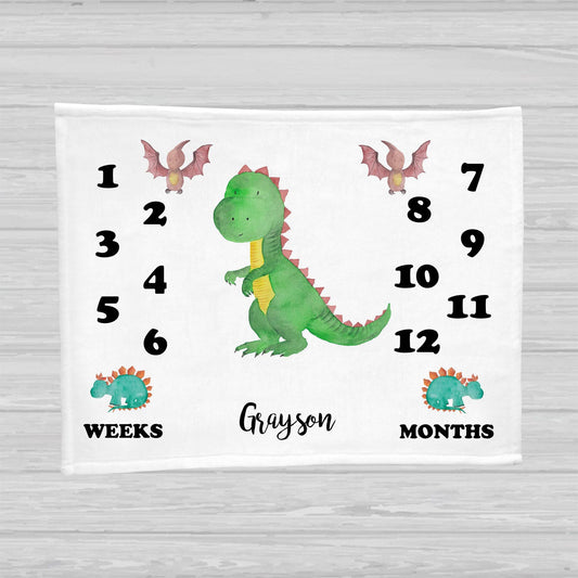 Dinosaur Baby Milestone Blanket - Baby Boy Gift