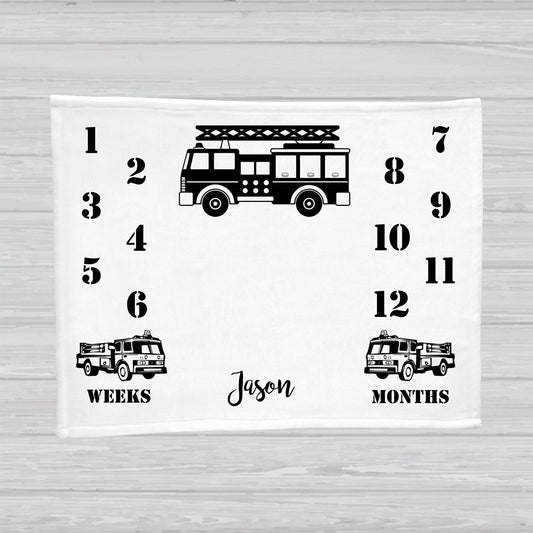 Firetruck Baby Milestone Blanket - Baby Boy Gift