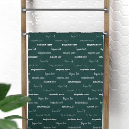 Forest Green Repeating Name Personalized Beach Towel