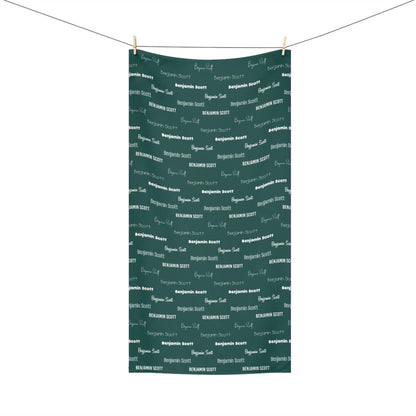 Forest Green Repeating Name Personalized Beach Towel