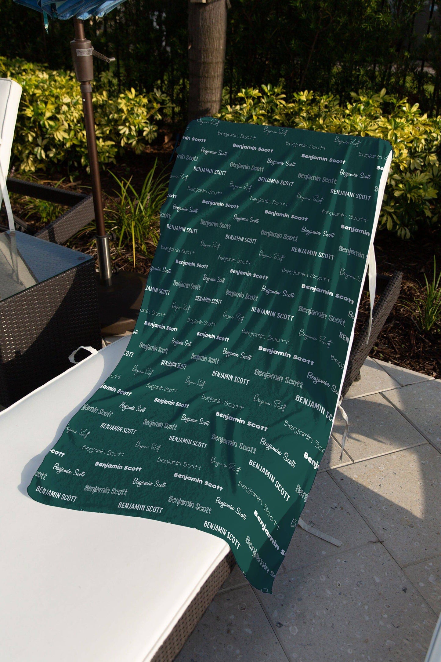 Forest Green Repeating Name Personalized Beach Towel