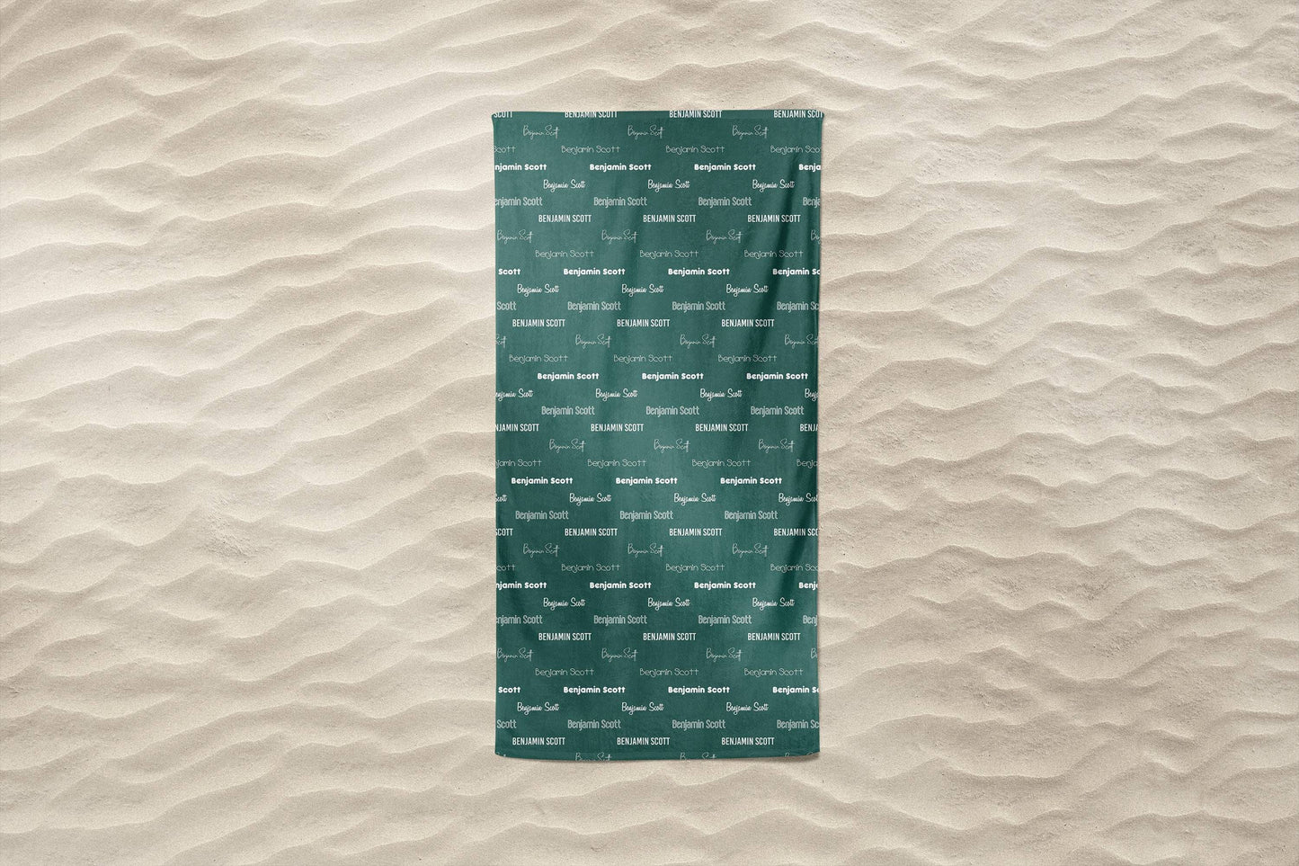 Forest Green Repeating Name Personalized Beach Towel