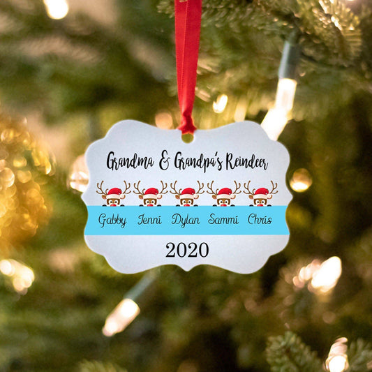 Grandma & Grandpa's Reindeer Ornament | Blue Design