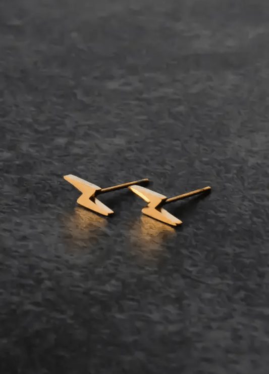 Lightning Bolts Gold Stud Earrings