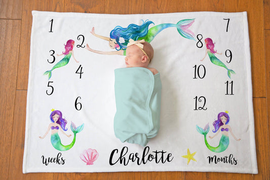 Mermaid Baby Milestone Blanket - Baby Girl Gift