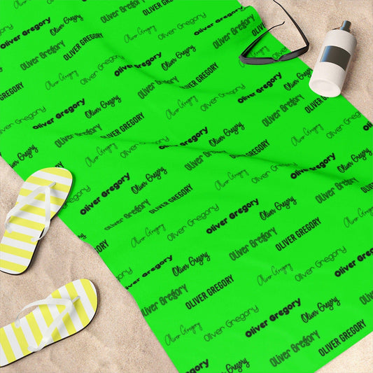 Neon Green Repeating Name Personalized Beach Towel