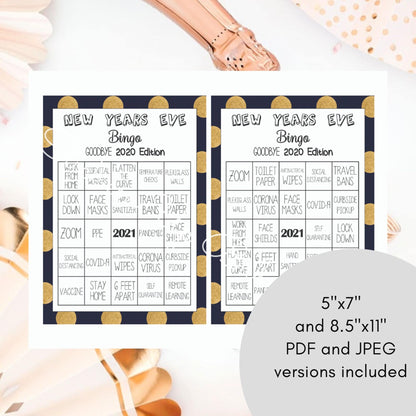 New Years Eve Decor - Family Games - Zoom - New Years Eve Games - 2020 Party Game - New Years Bingo 2020 - Funny Bingo Game - Bingo Game