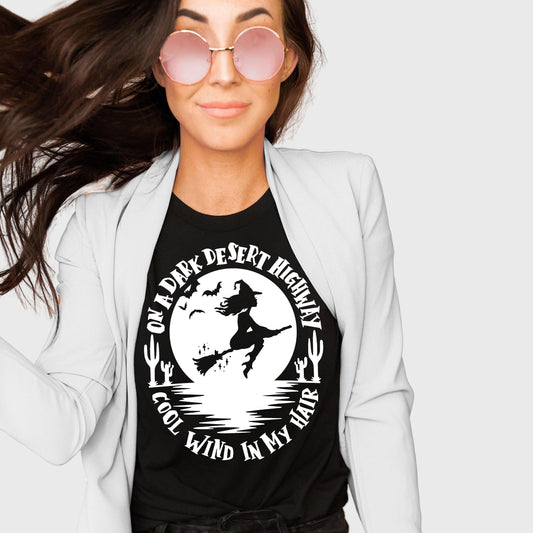 On A Dark Dessert Highway Shirt | White Design | Halloween Shirts for Women