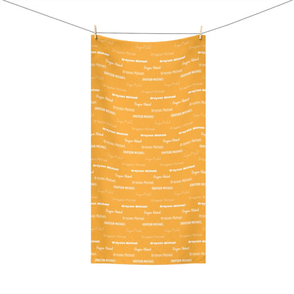 Orange Repeating Name Personalized Beach Towel