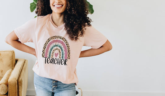 Peace Love Inspire Rainbow Teacher Shirt