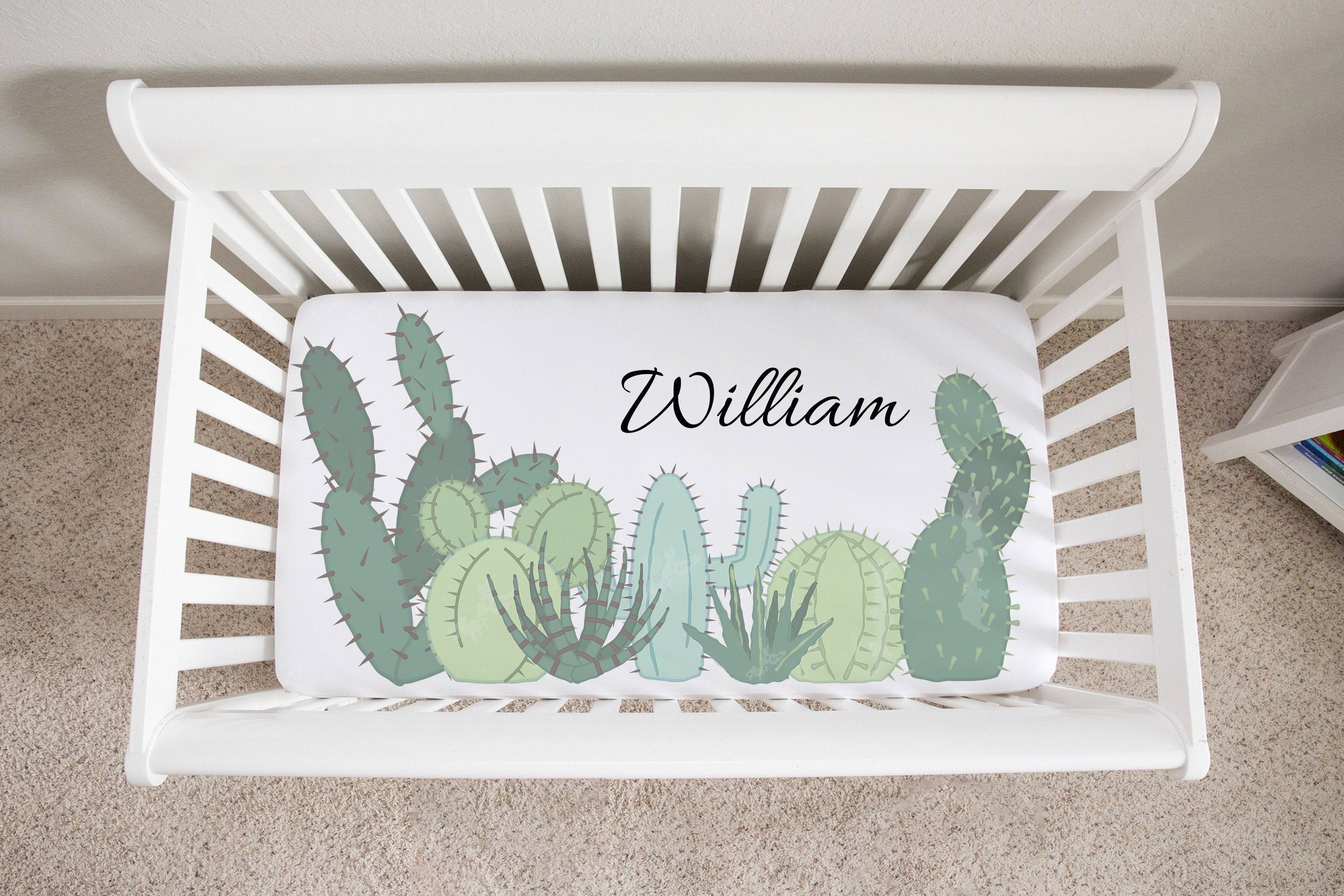 Personalized Cactus Crib Sheet Baby Boy Stick em Up Baby