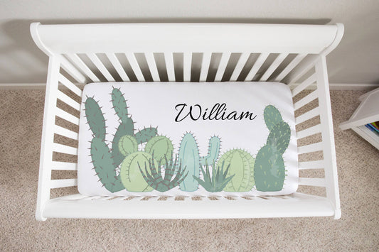 Personalized Cactus Crib Sheet - Baby Boy