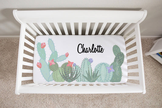 Personalized Cactus Crib Sheet - Baby Girl