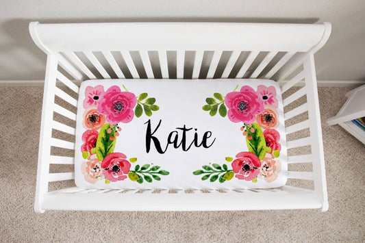 Personalized Floral Crib Sheet