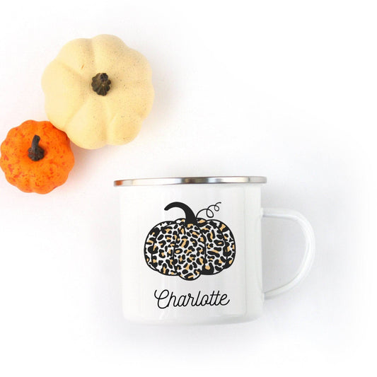 Personalized Leopard Print Pumpkin Mug