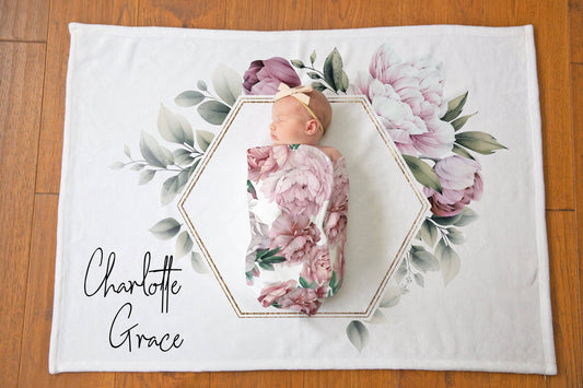 Personalized Modern Floral Baby Blanket