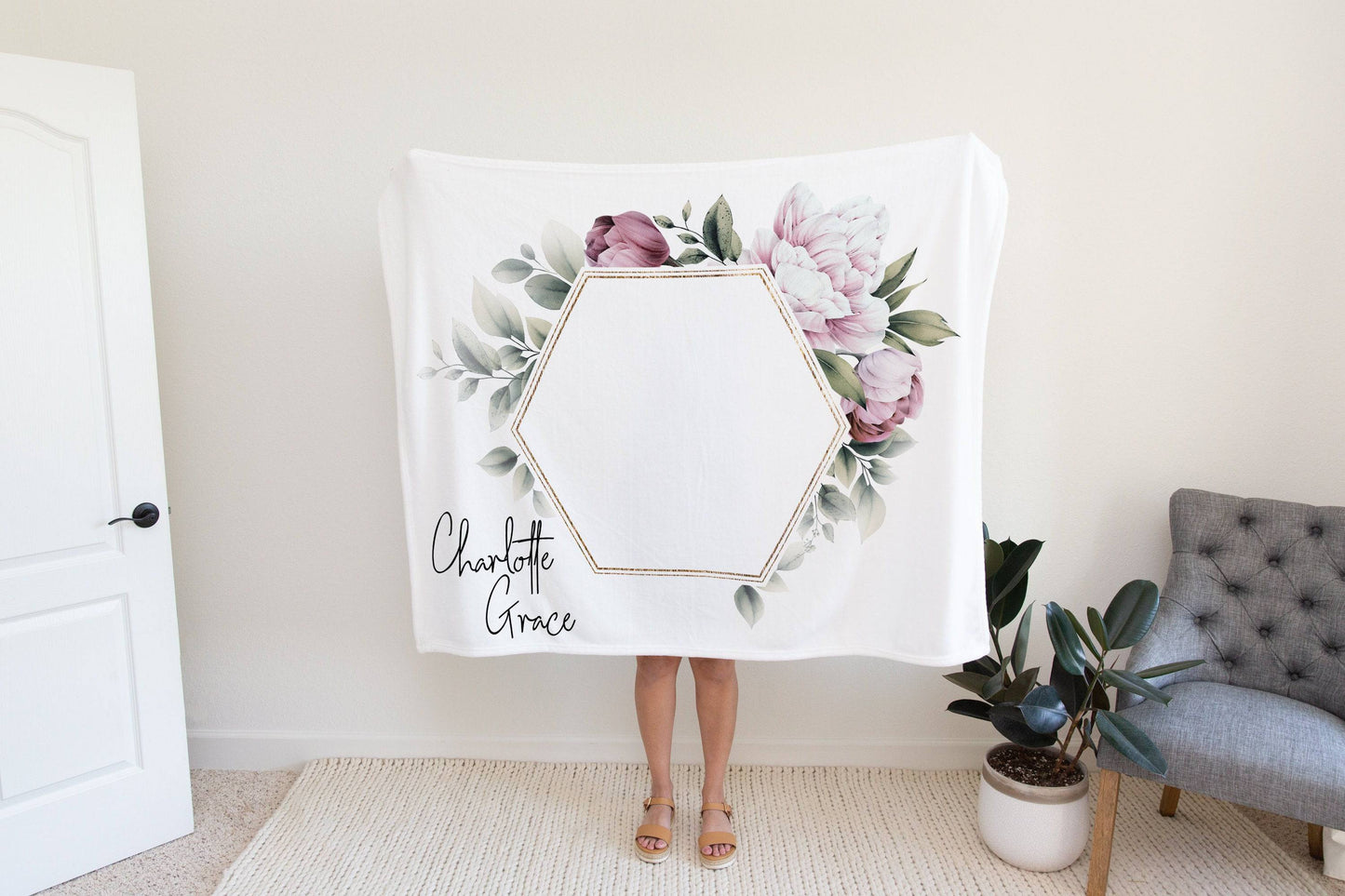 Personalized Modern Floral Baby Blanket