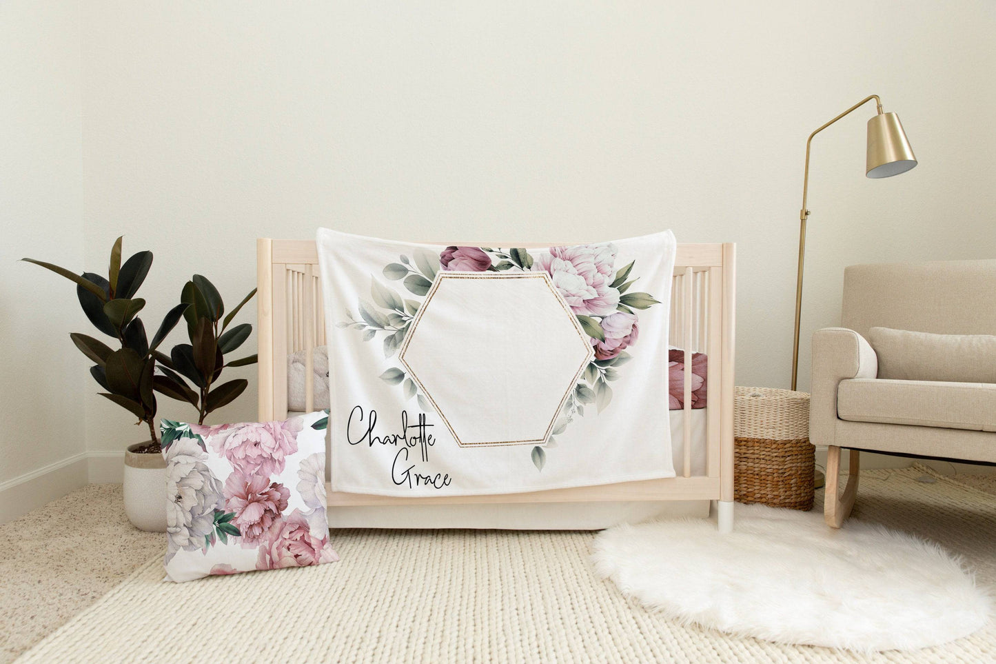 Personalized Modern Floral Baby Blanket