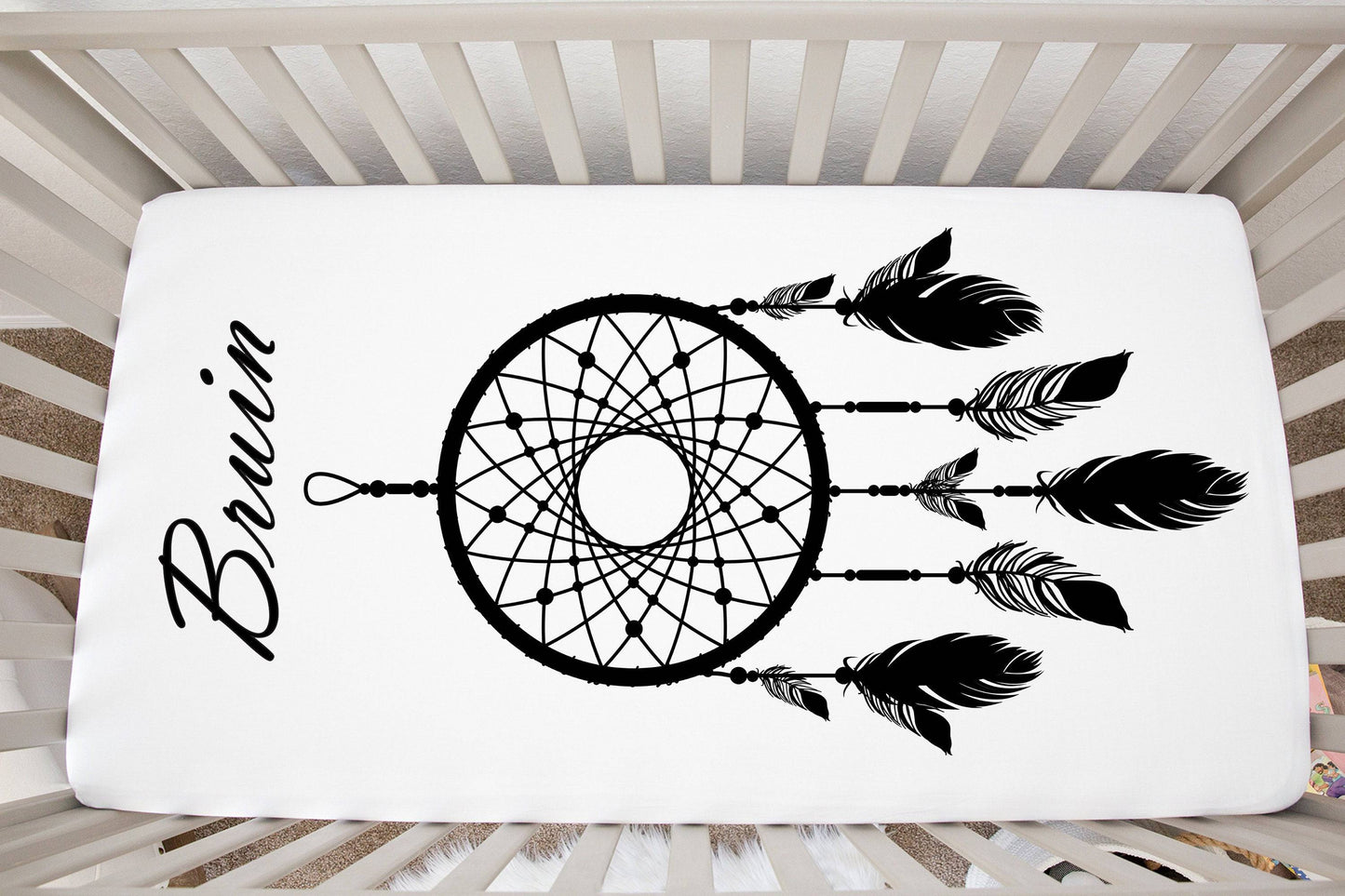 Personalized Monochrome Dreamcatcher Crib Sheet