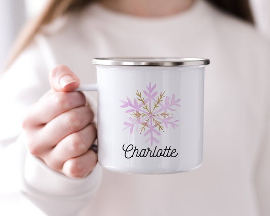 Personalized Pink Snowflake Mug