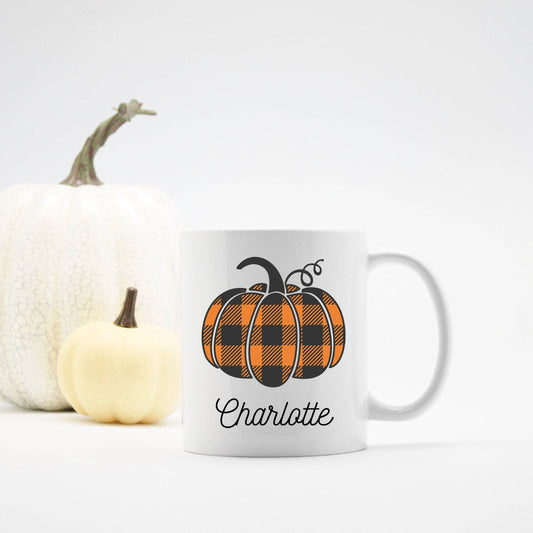 Personalized Plaid Fall Pumpkin Mug