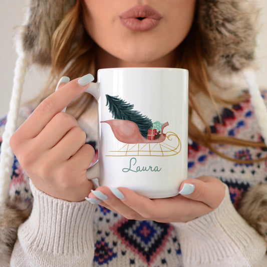 Personalized Pretty Sleigh Mug  |  Gift for Her