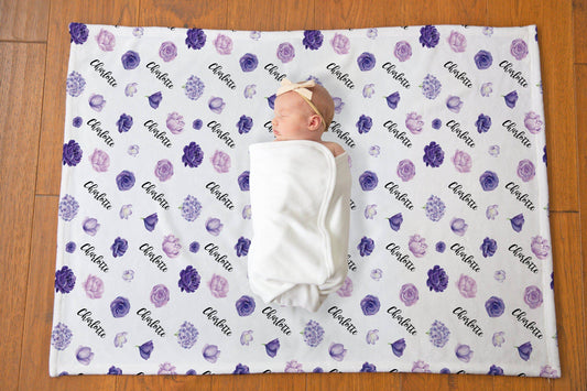 Personalized Purple Floral Baby Blanket