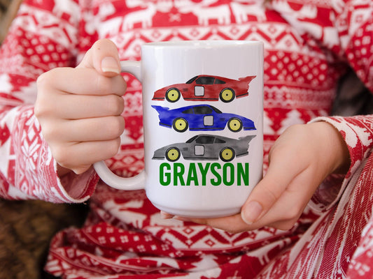 Personalized Race Car Hot Chocolate Mug | Hot Cocoa Mug