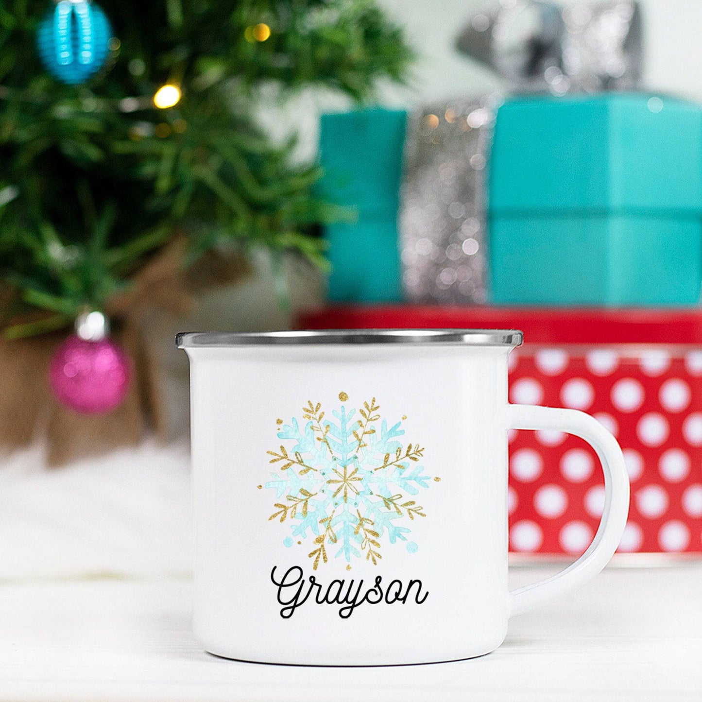 Personalized Snowflake Mug | Blue Design