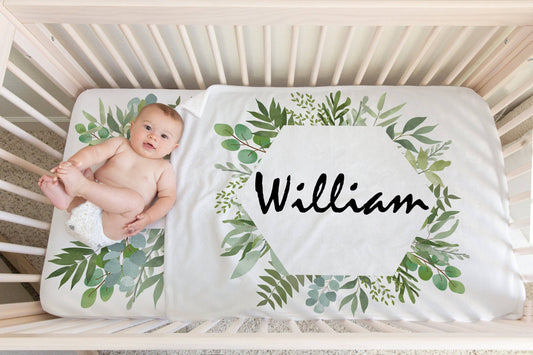 Personalized Tropical Greenery Baby Boy Blanket