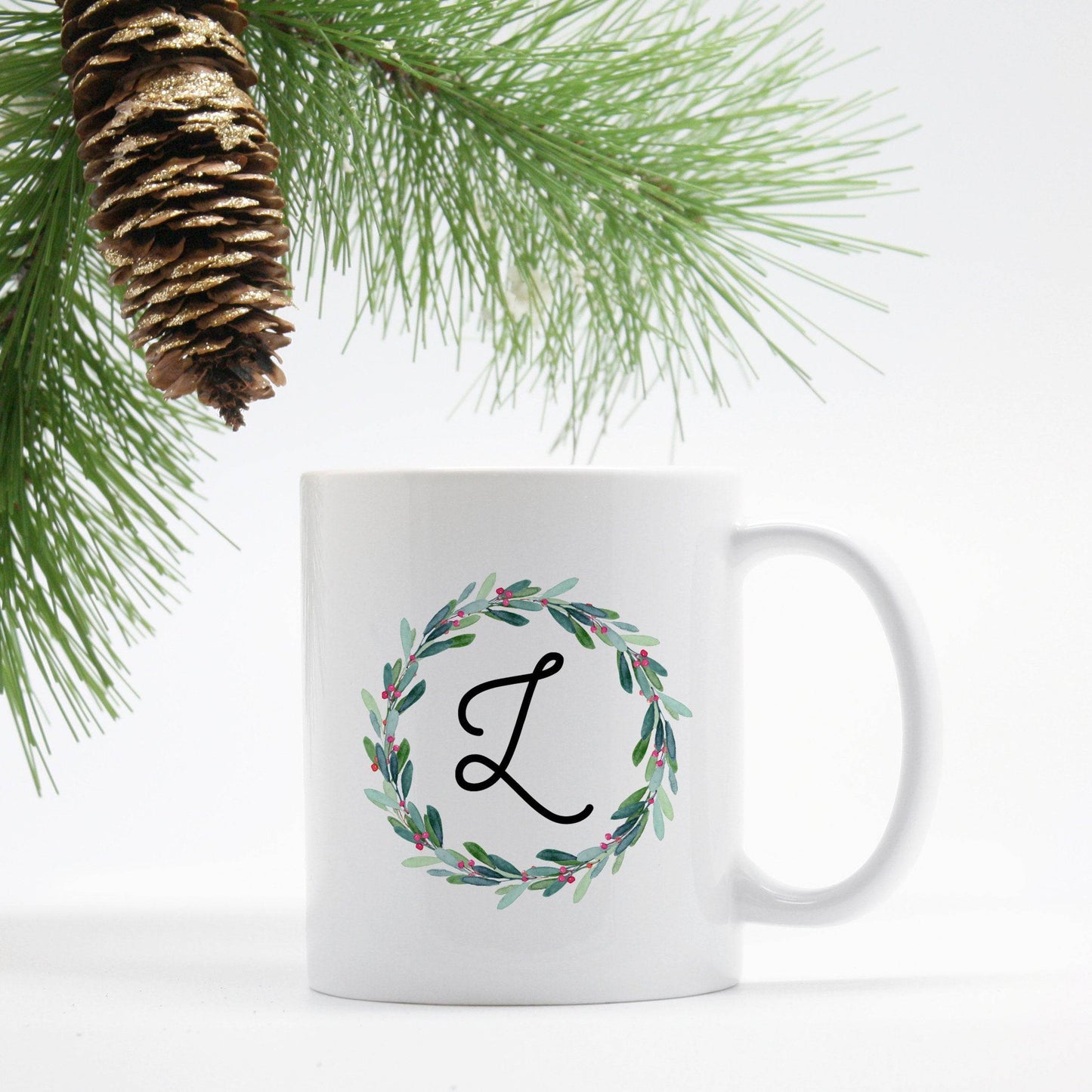 Personalized Wreath Initial Mug