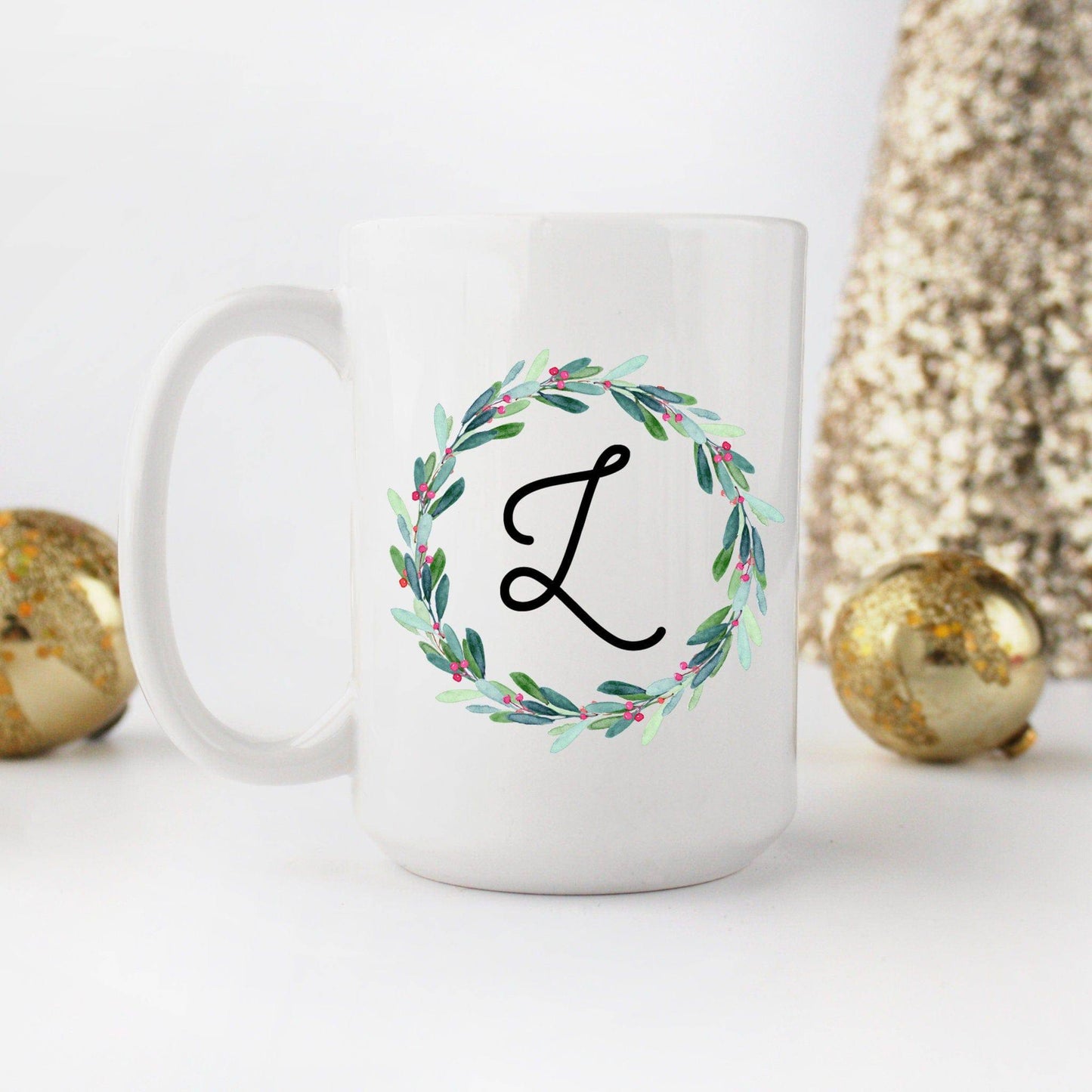 Personalized Wreath Initial Mug