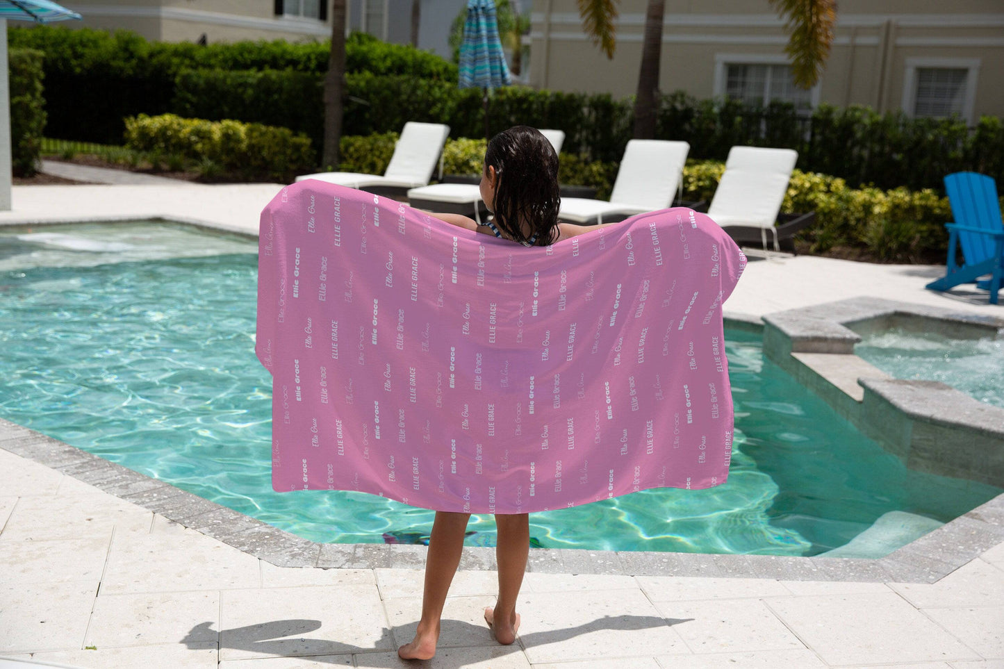 Pink Repeating Name Personalized Beach Towel