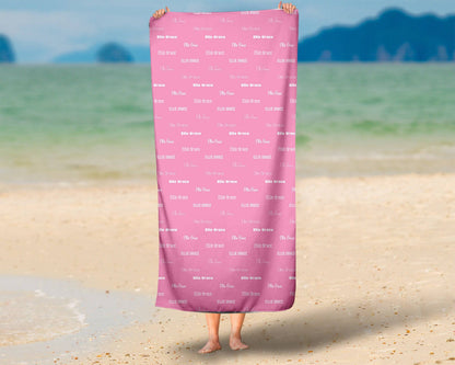 Pink Repeating Name Personalized Beach Towel